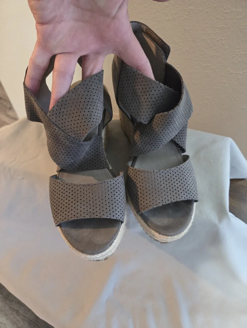 Eileen Fisher Perforated Gray Espadrille Wedges